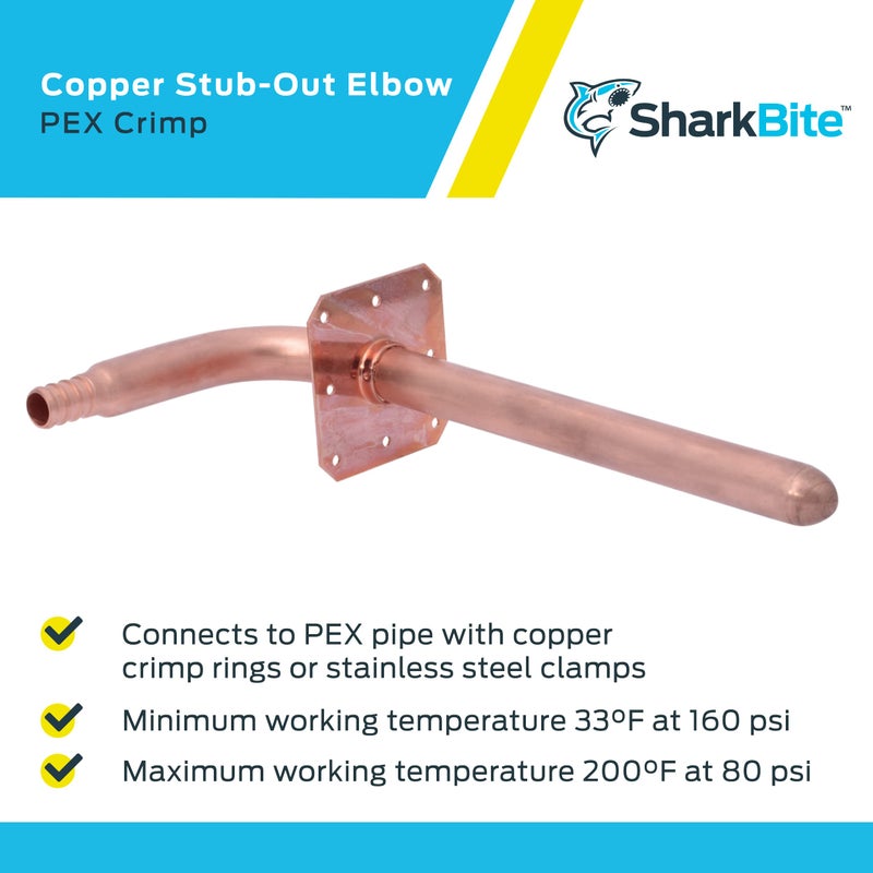 SharkBite 1/2 Inch Crimp Copper Stub Out Elbow with 4 Inch x 8 Inch Bracket, Plumbing Fittings, PEX Pipe, PE-RT, 25094A - Image 4